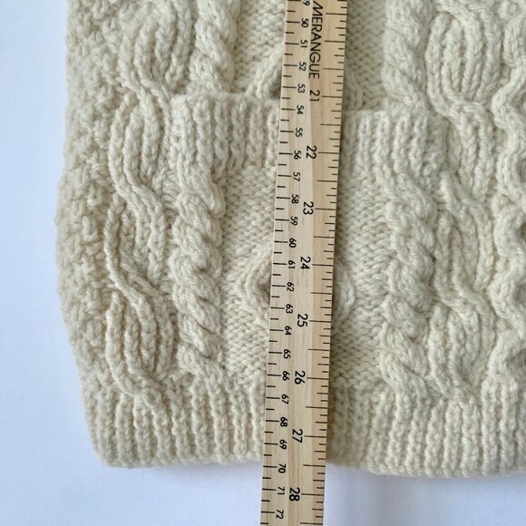 Vintage Wool V Neck Cable Knit Cream Cardigan Grandpa Sweater Cottagecore Cozy - Picture 11 of 13